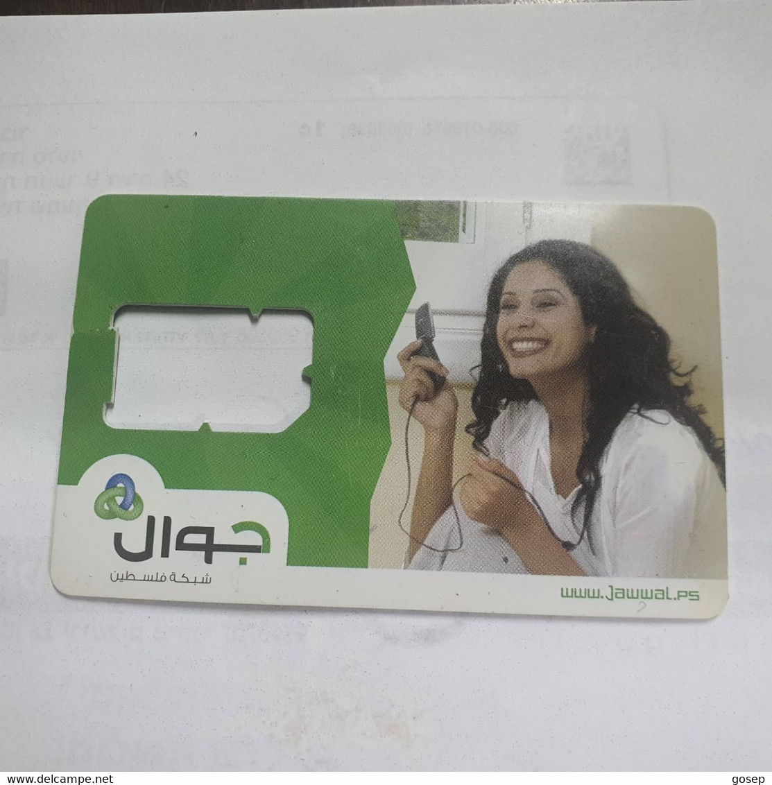 PALESTINE-(PS-JAW-GSM-0009)-woman Smiling-(352)-(Card With A Hole)(SIM2-mini)-(?)used Card+1prepiad Free - Palestine