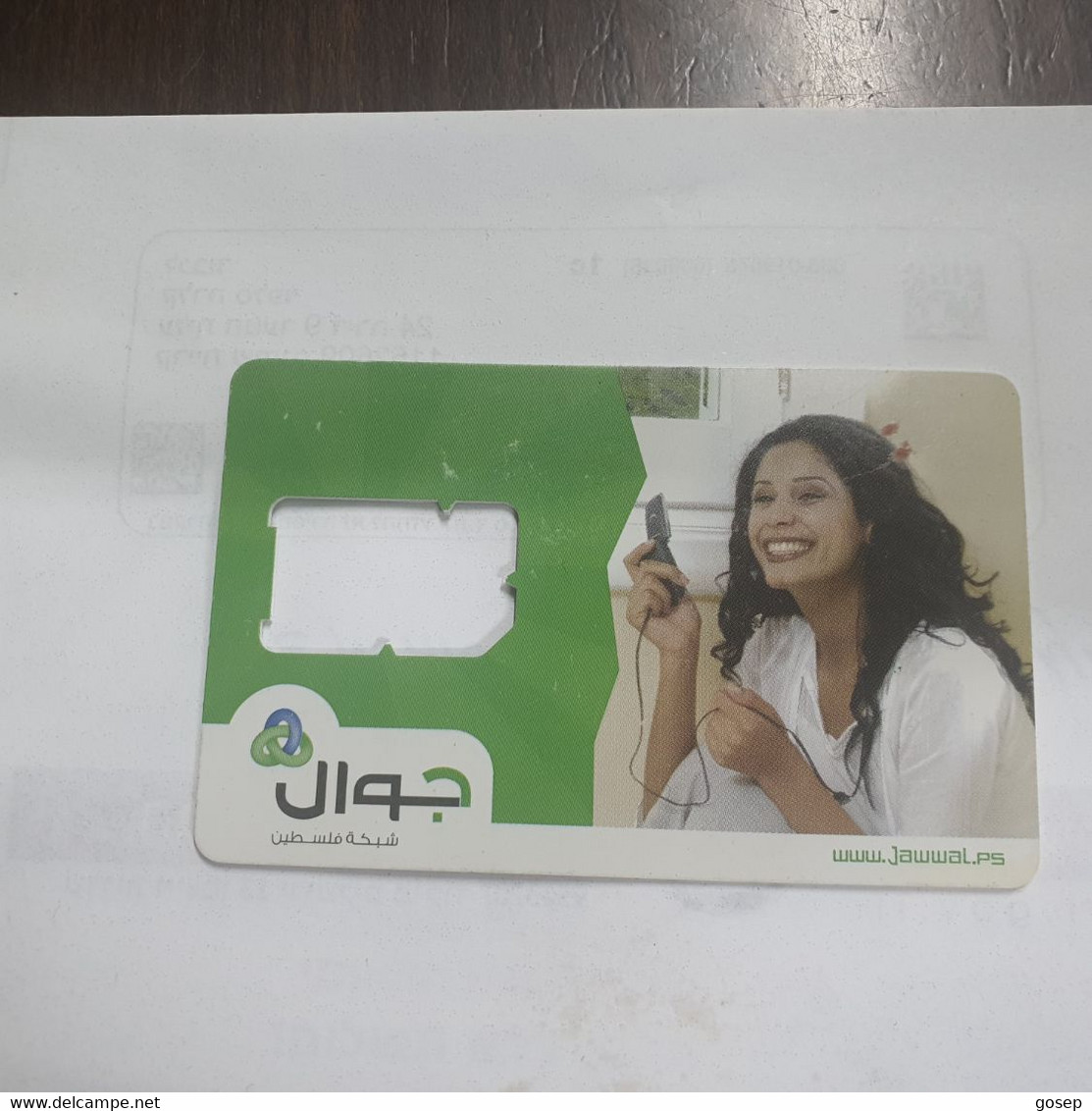 PALESTINE-(PS-JAW-GSM-0009)-woman Smiling-(353)-(Card With A Hole)(SIM2-mini)-(?)used Card+1prepiad Free - Palestine