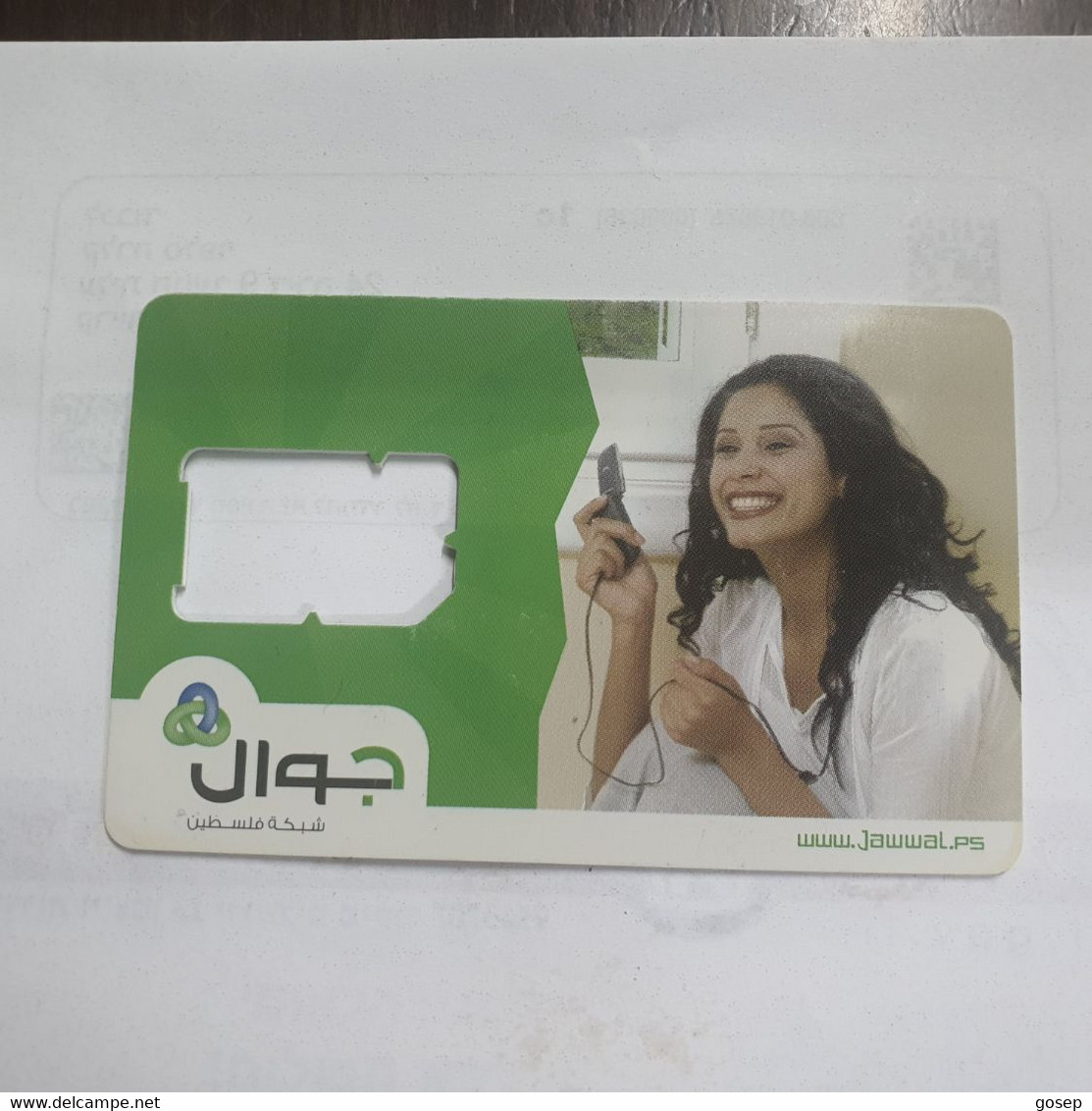 PALESTINE-(PS-JAW-GSM-0009)-woman Smiling-(354)-(Card With A Hole)(SIM2-mini)-(?)used Card+1prepiad Free - Palestina