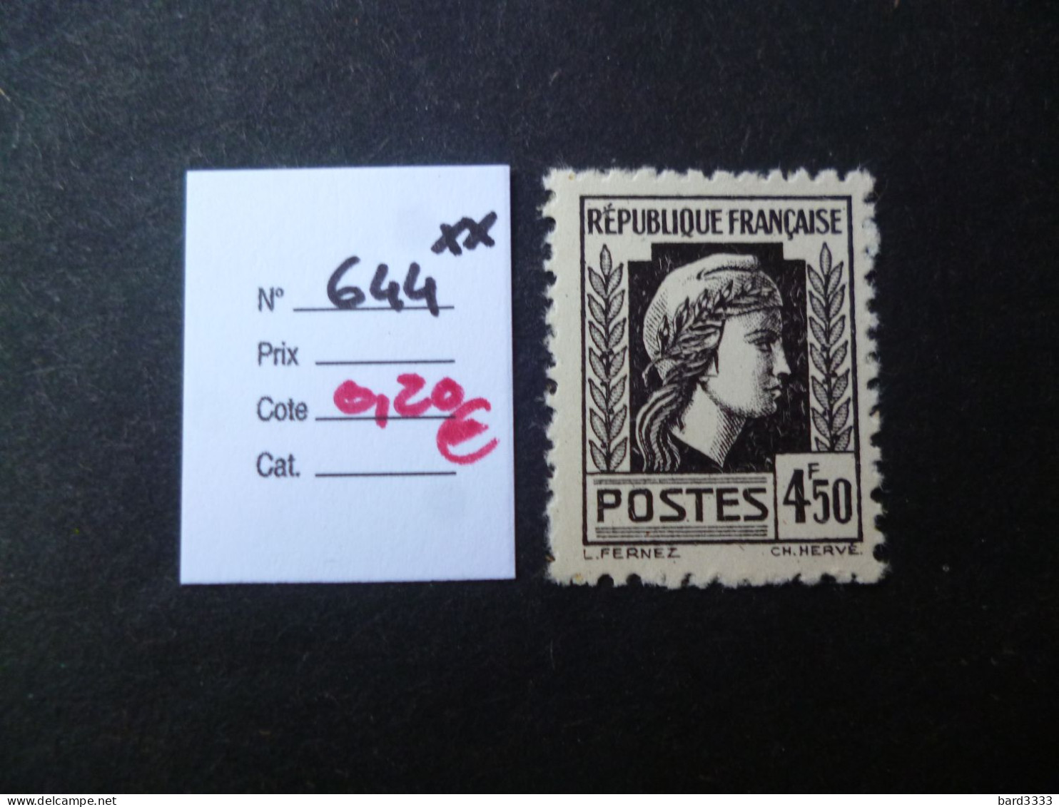 Timbre France Neuf ** 1944  N° 644 Cote 0,20 € - Neufs