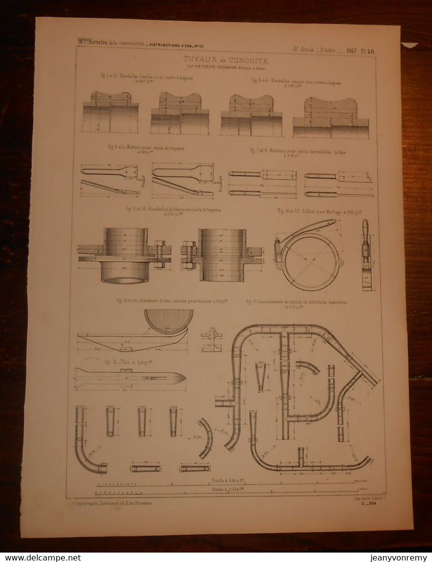 Plan De Tuyaux De Conduite. 1867. - Travaux Publics