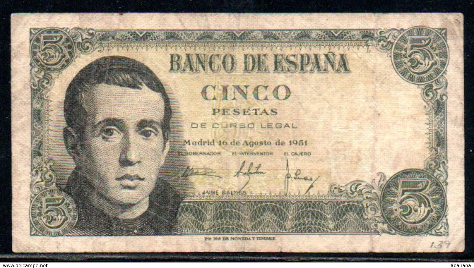 659-Espagne 5 Pesetas 1951 1I594 - 5 Pesetas