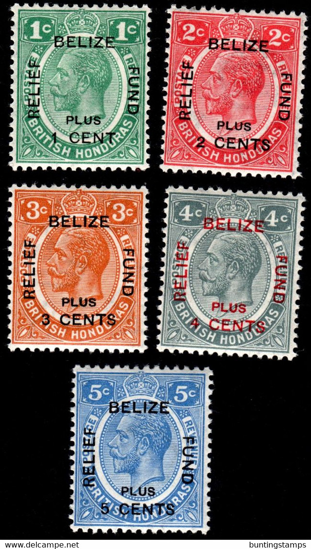 British Honduras 1932 KGV Mult Script CA Belize Relief Fund Set Of 5   Lightly Hinged Mint - Brits-Honduras (...-1970)