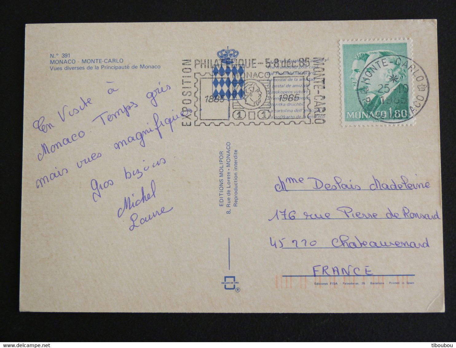 LETTRE MONACO AVEC YT 1479 PRINCE RAINIER III PRINCE ALBERT - FLAMME EXPOSITION PHILATGELIQUE 1985 - MULTIVUES - Covers & Documents