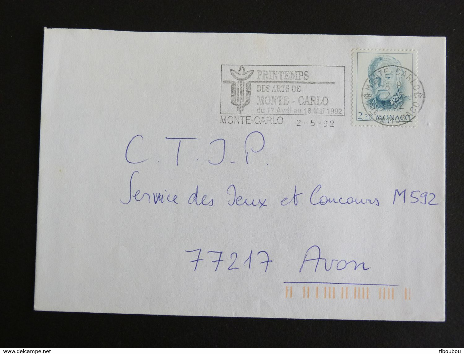 LETTRE MONACO AVEC YT 1779 RAINIER III - FLAMME PRINTEMPS DES ARTS 1992 - Brieven En Documenten