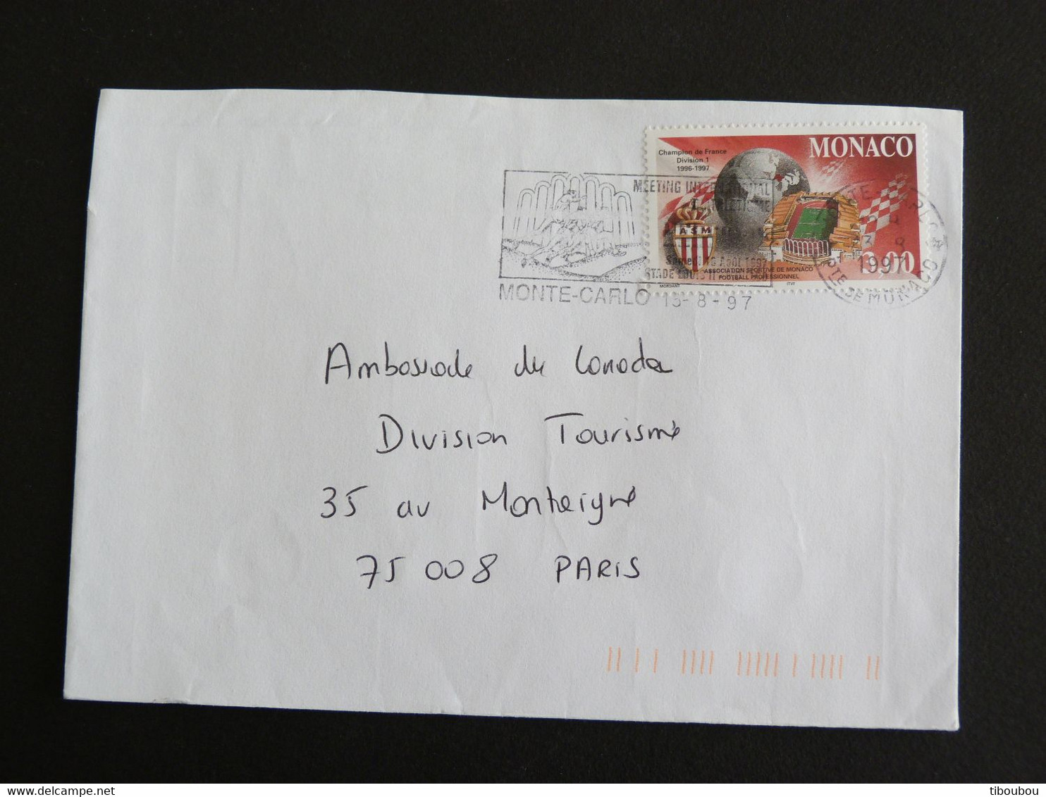 LETTRE MONACO AVEC YT 2126 AS MONACO CHAMPION FRANCE DE FOOTBALL - Cartas & Documentos