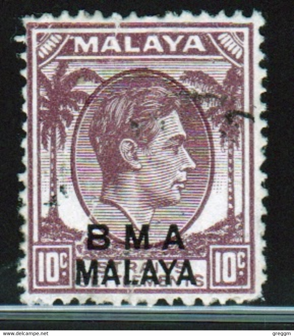 Malaya British Military Administration 1945 George V Single 10c Stamp Overprinted BMA In Fine Used Condition. - Malaya (British Military Administration)