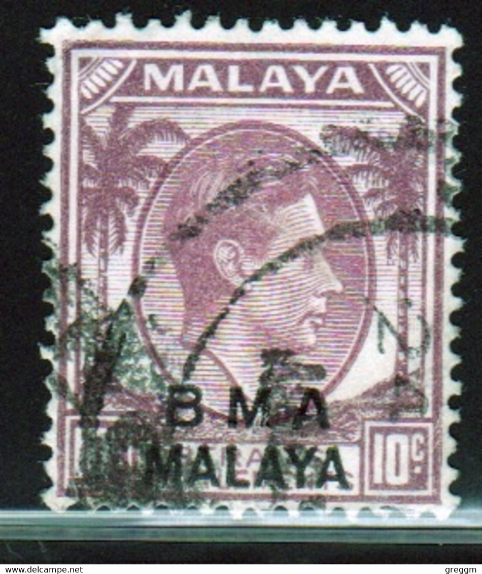 Malaya British Military Administration 1945 George V Single 10c Stamp Overprinted BMA In Fine Used Condition. - Malaya (British Military Administration)