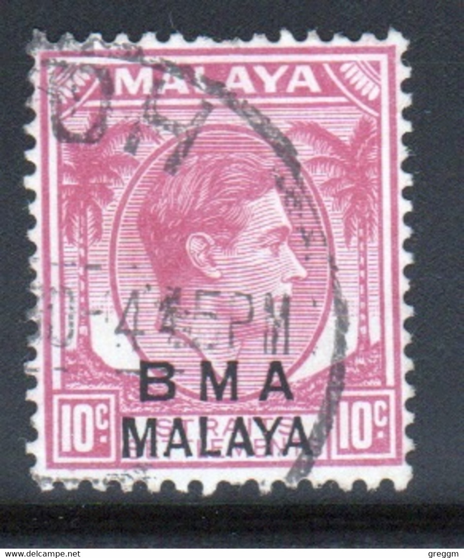 Malaya British Military Administration 1945 George V Single 10c Stamp Overprinted BMA In Fine Used Condition. - Malaya (British Military Administration)