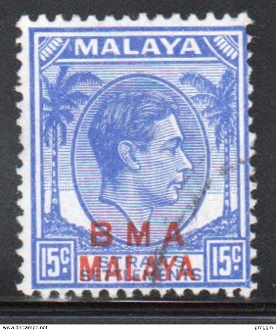 Malaya British Military Administration 1945 George V Single 15c Stamp Overprinted BMA In Fine Used Condition. - Malaya (British Military Administration)