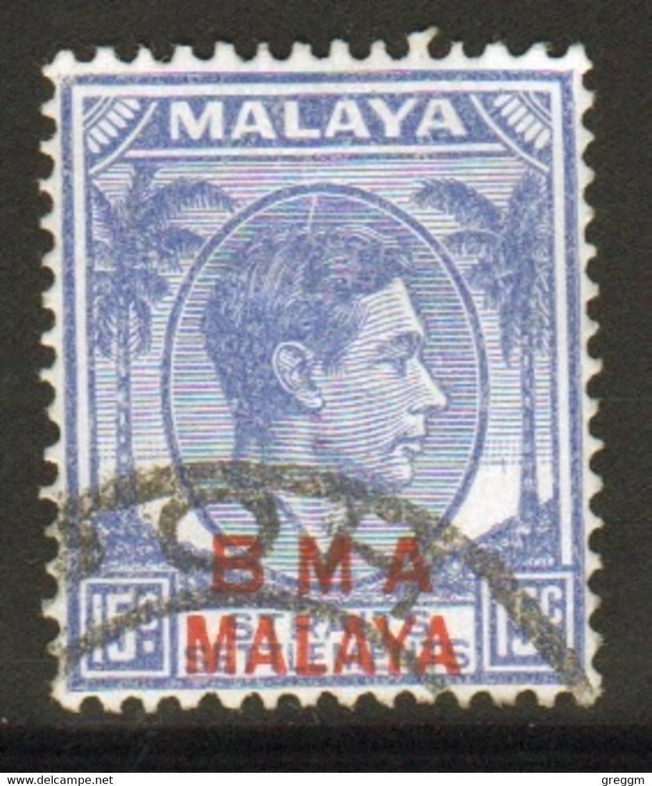 Malaya British Military Administration 1945 George V Single 15c Stamp Overprinted BMA In Fine Used Condition. - Malaya (British Military Administration)