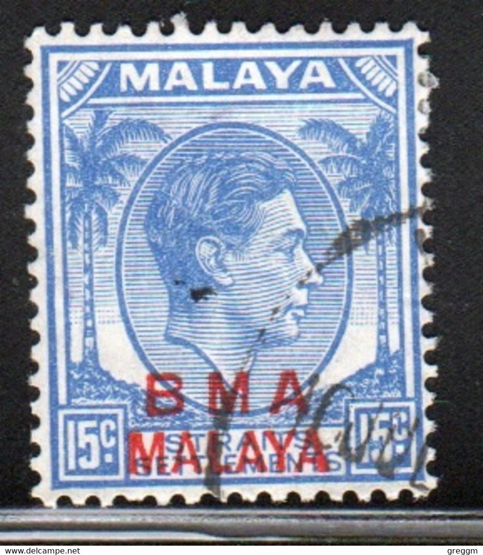 Malaya British Military Administration 1945 George V Single 15c Stamp Overprinted BMA In Fine Used Condition. - Malaya (British Military Administration)