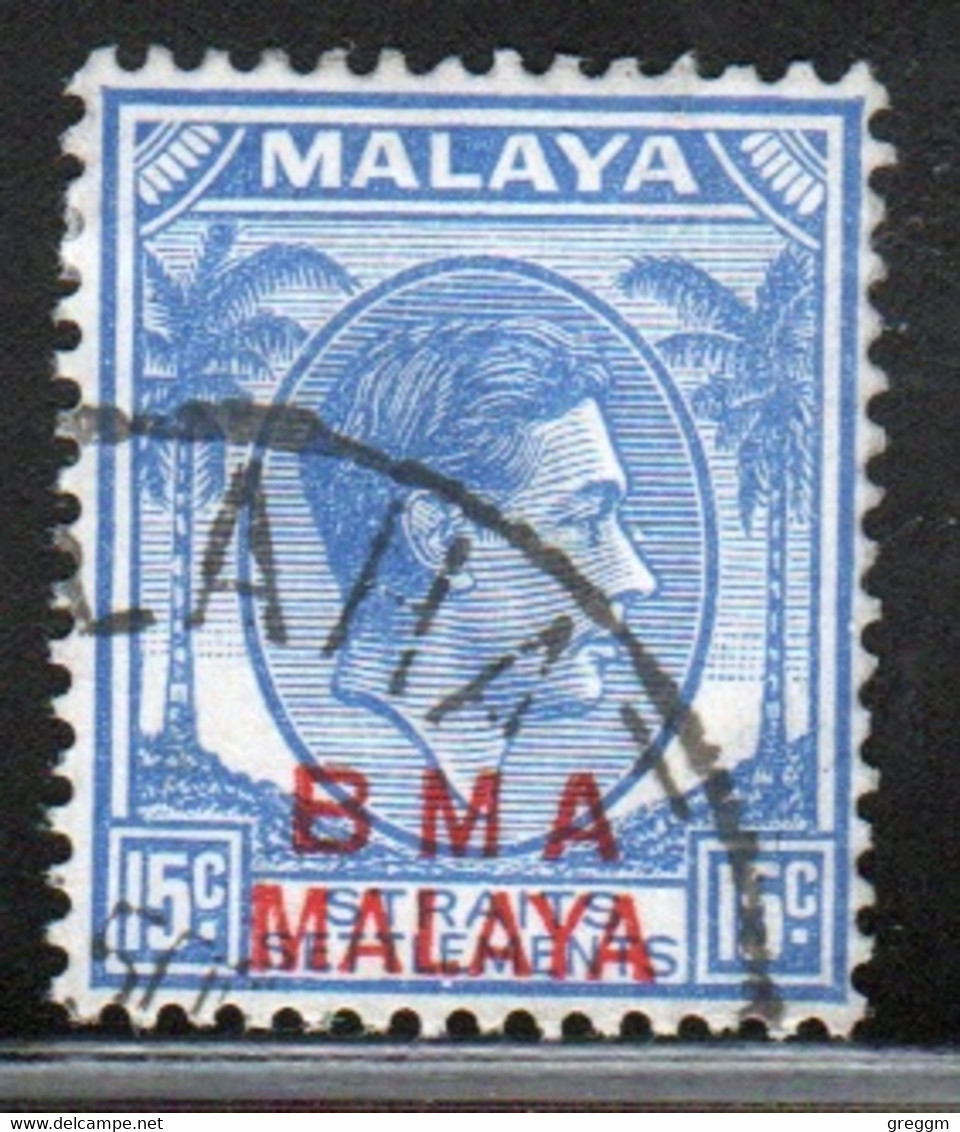 Malaya British Military Administration 1945 George V Single 15c Stamp Overprinted BMA In Fine Used Condition. - Malaya (British Military Administration)