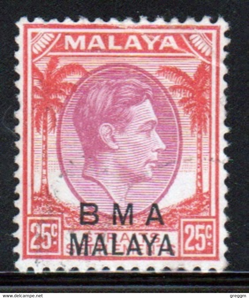 Malaya British Military Administration 1945 George V 25c Stamp Overprinted BMA In Fine Used Condition. - Malaya (British Military Administration)