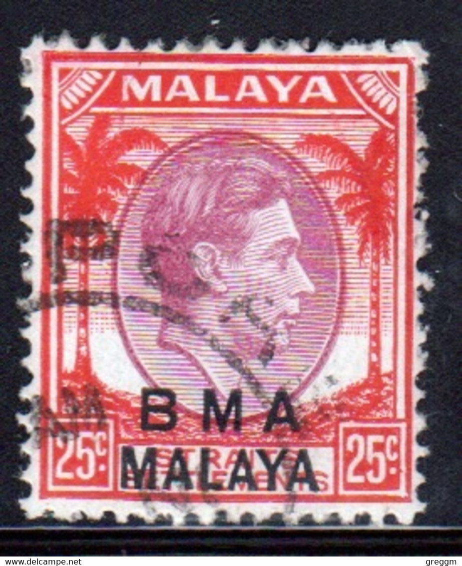 Malaya British Military Administration 1945 George V 25c Stamp Overprinted BMA In Fine Used Condition. - Malaya (British Military Administration)