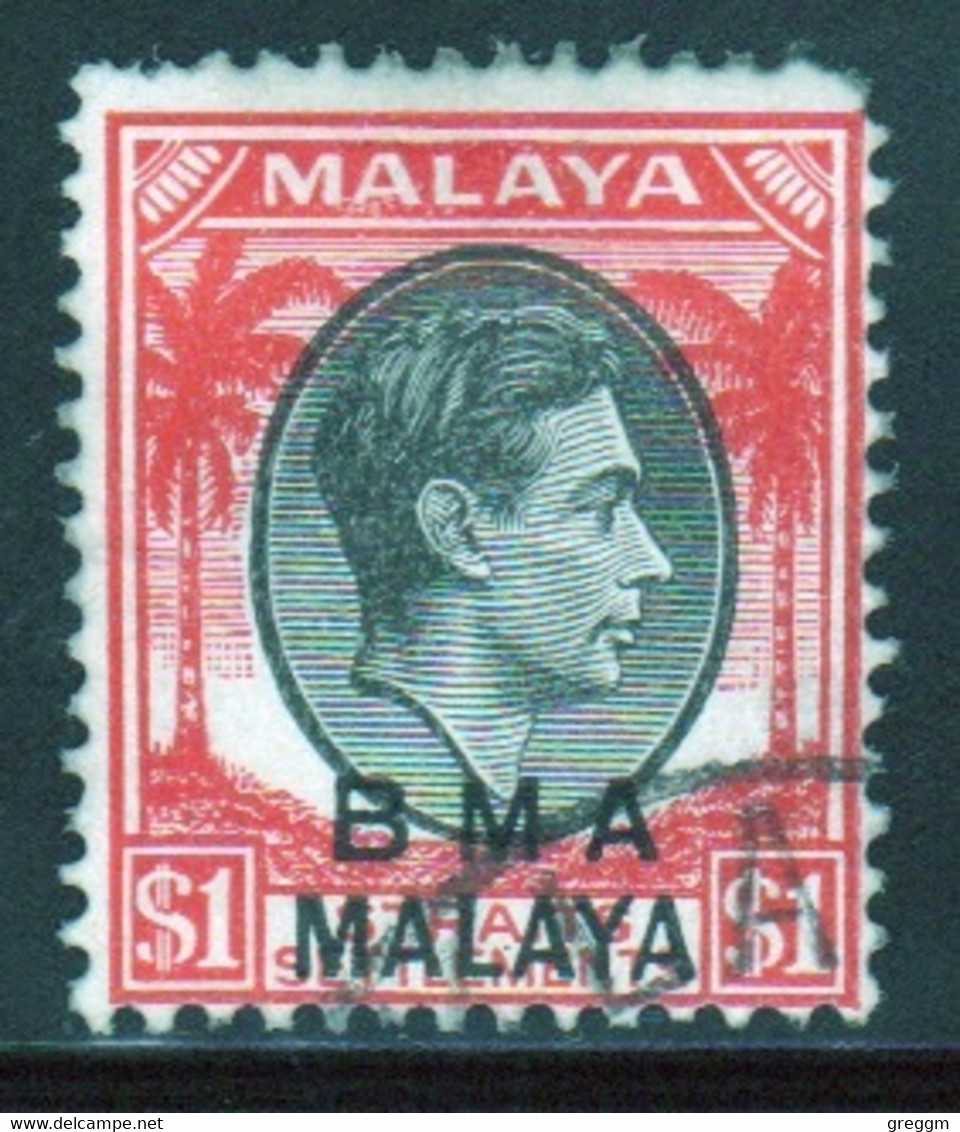 Malaya British Military Administration 1945 George V Single $1 Stamp Overprinted BMA In Fine Used Condition. - Malaya (British Military Administration)