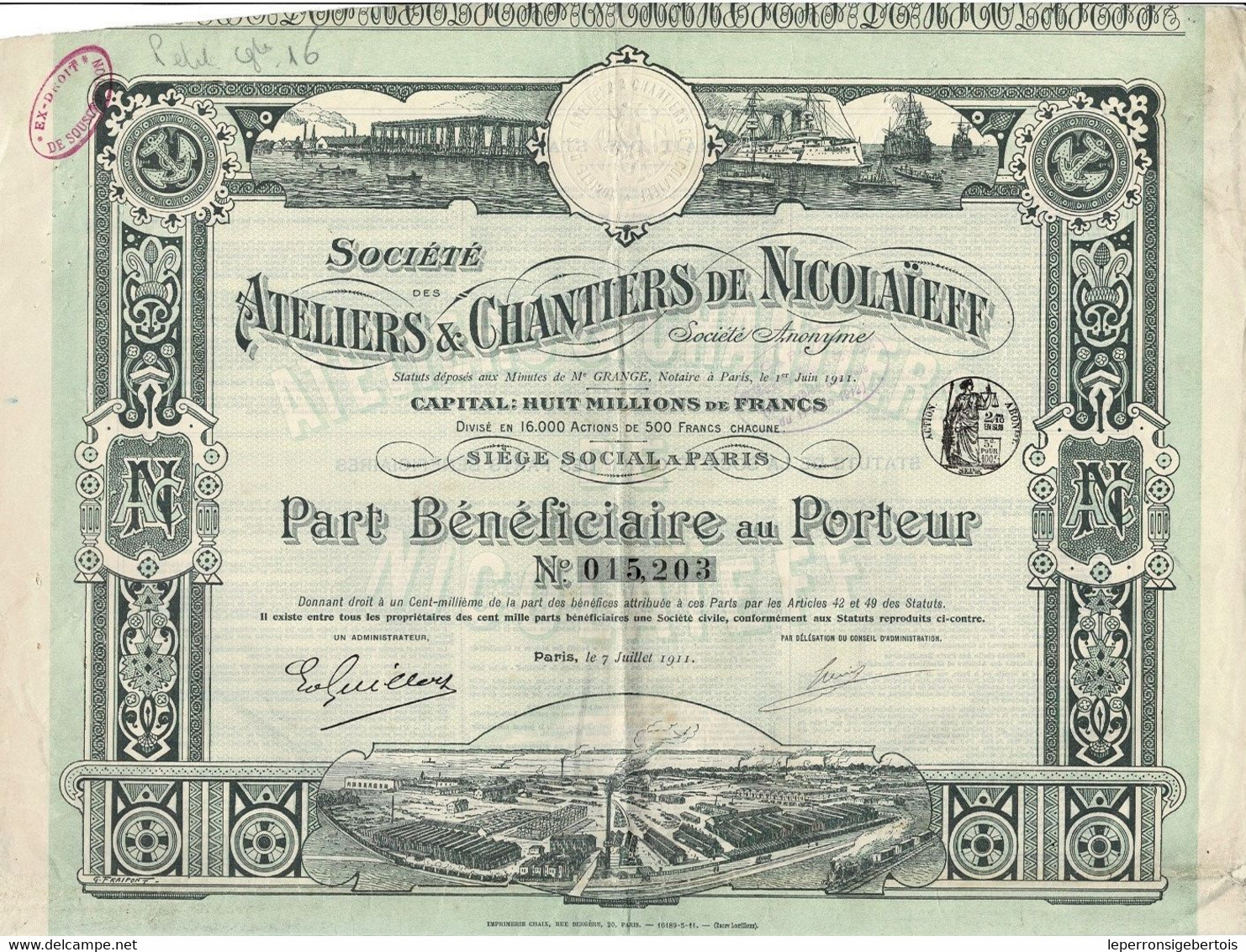 Titre De 1911- Société Des Ateliers & Chantiers De Nicolaïeff - Déco - Russland