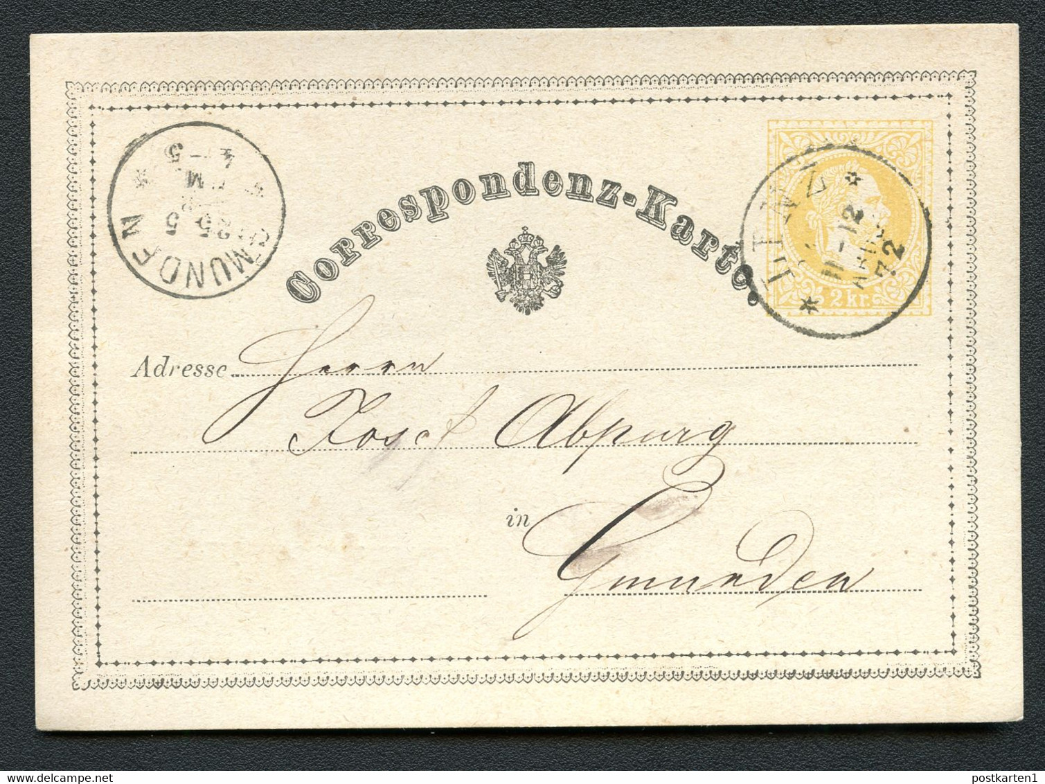 ÖSTERREICH Postkarte P8 Type I Linz- Gmunden 1872 Kat. 20,00 € - Cartes Postales