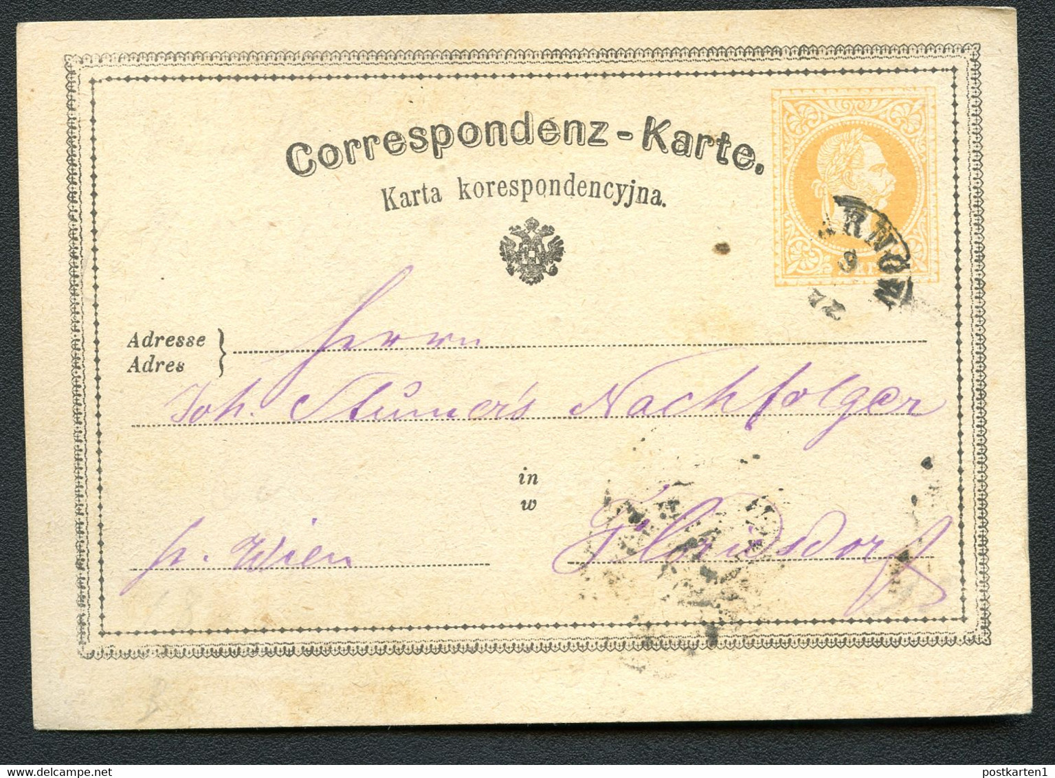 ÖSTERREICH Postkarte P11 Tarnow Tarnów - Florisdorf Wien 1872 Kat.12,00 € - Cartes Postales