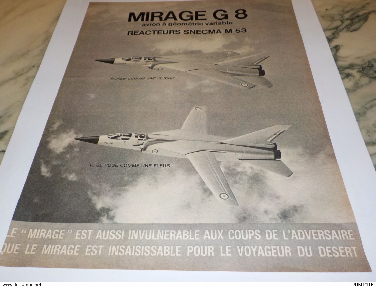 ANCIENNE PUBLICITE AVION  MIRAGE G8 1970 - Publicités