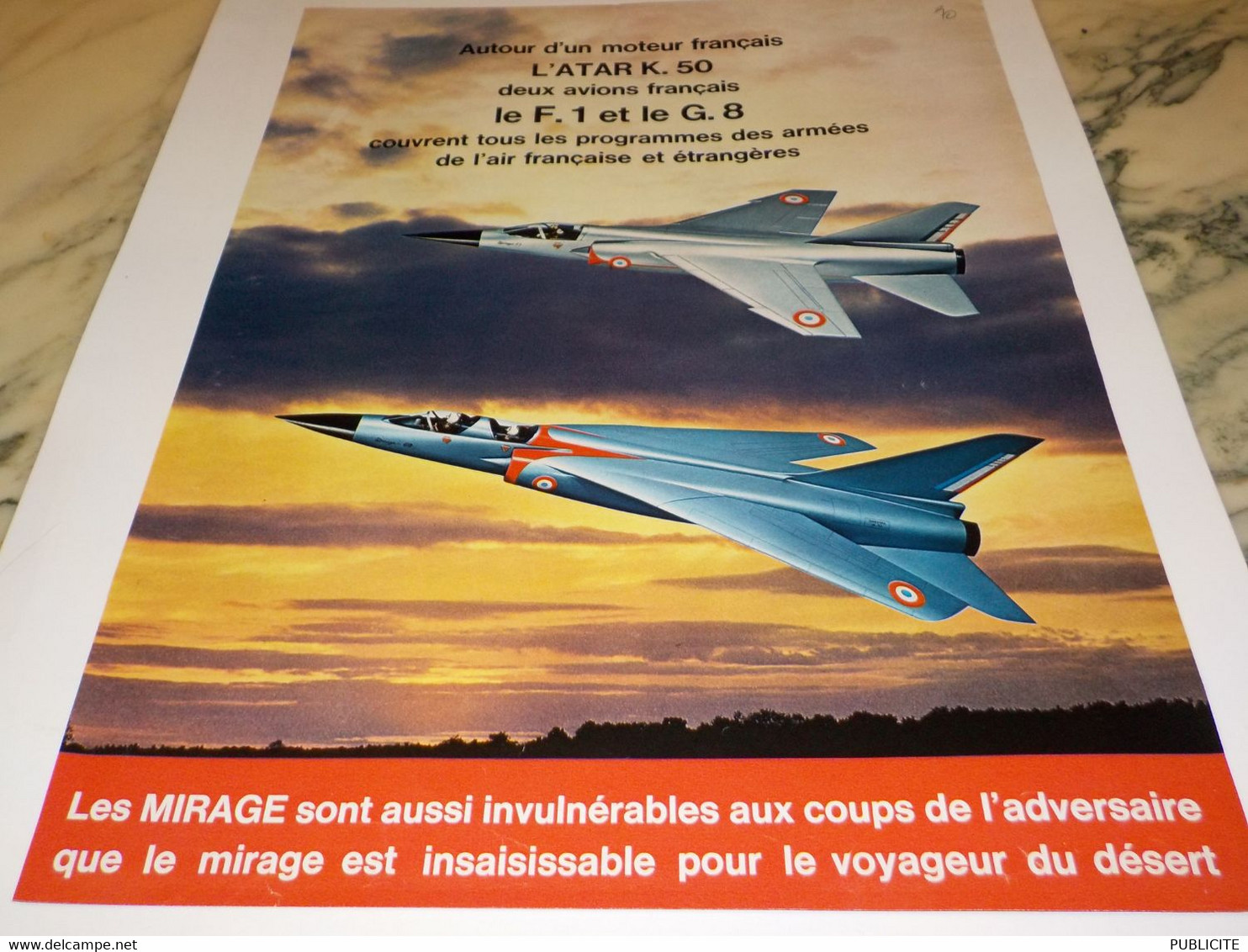 ANCIENNE PUBLICITE AVION  MIRAGE G8 ET F1  1970 - Werbung