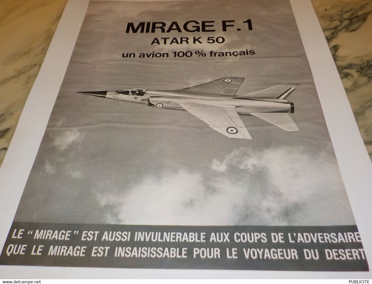 ANCIENNE PUBLICITE AVION  MIRAGE  F1  1970 - Werbung