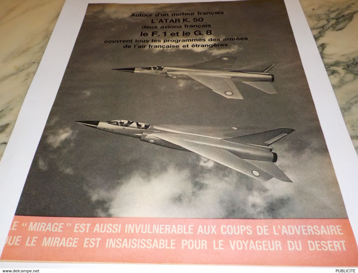 ANCIENNE PUBLICITE AVION  MIRAGE G8 ET F1  1970 - Werbung