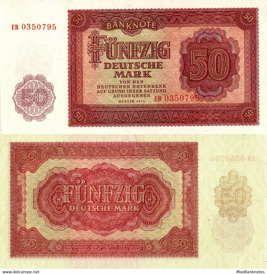 Germany (DRG) / 50 Mark / 1955 / P-20(a) / UNC - 50 Deutsche Mark