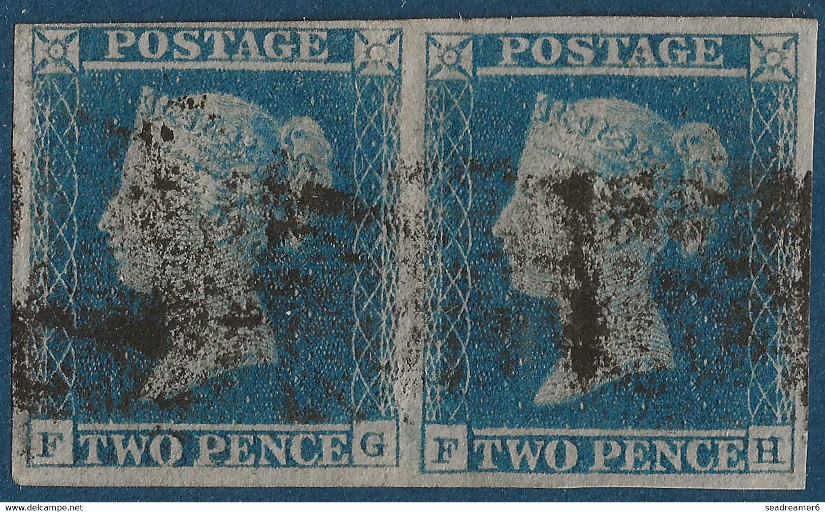 Grande Bretagne Paire N°4b Two Pence Bleu Oblitérée Variété "tete D'ivoire"  TTB - Gebraucht
