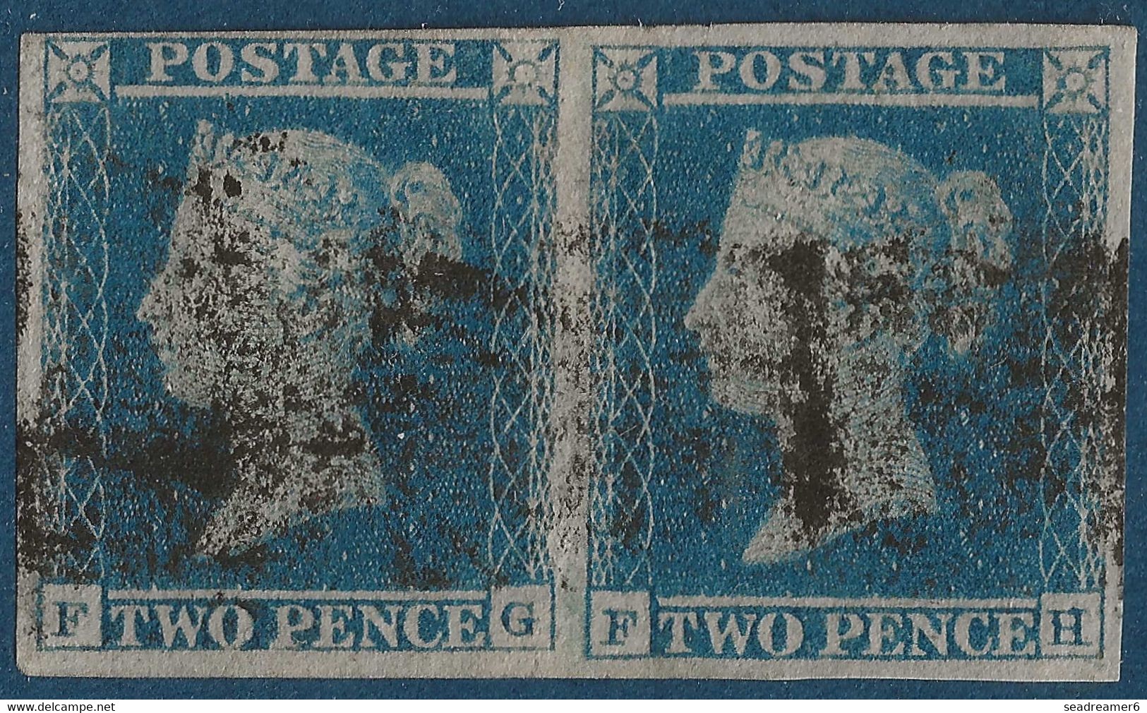 Grande Bretagne Paire N°4b Two Pence Bleu Oblitérée Variété "tete D'ivoire"  TTB - Oblitérés