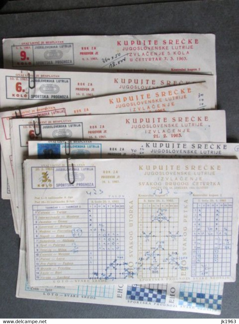 FOOTBALL FORECAST/BETTING, 60 TICKETS 1963, ITALIAN LEAGUE, YUGOSLAV LEAGUE, INTERNATIONAL MATCHES - Abbigliamento, Souvenirs & Varie