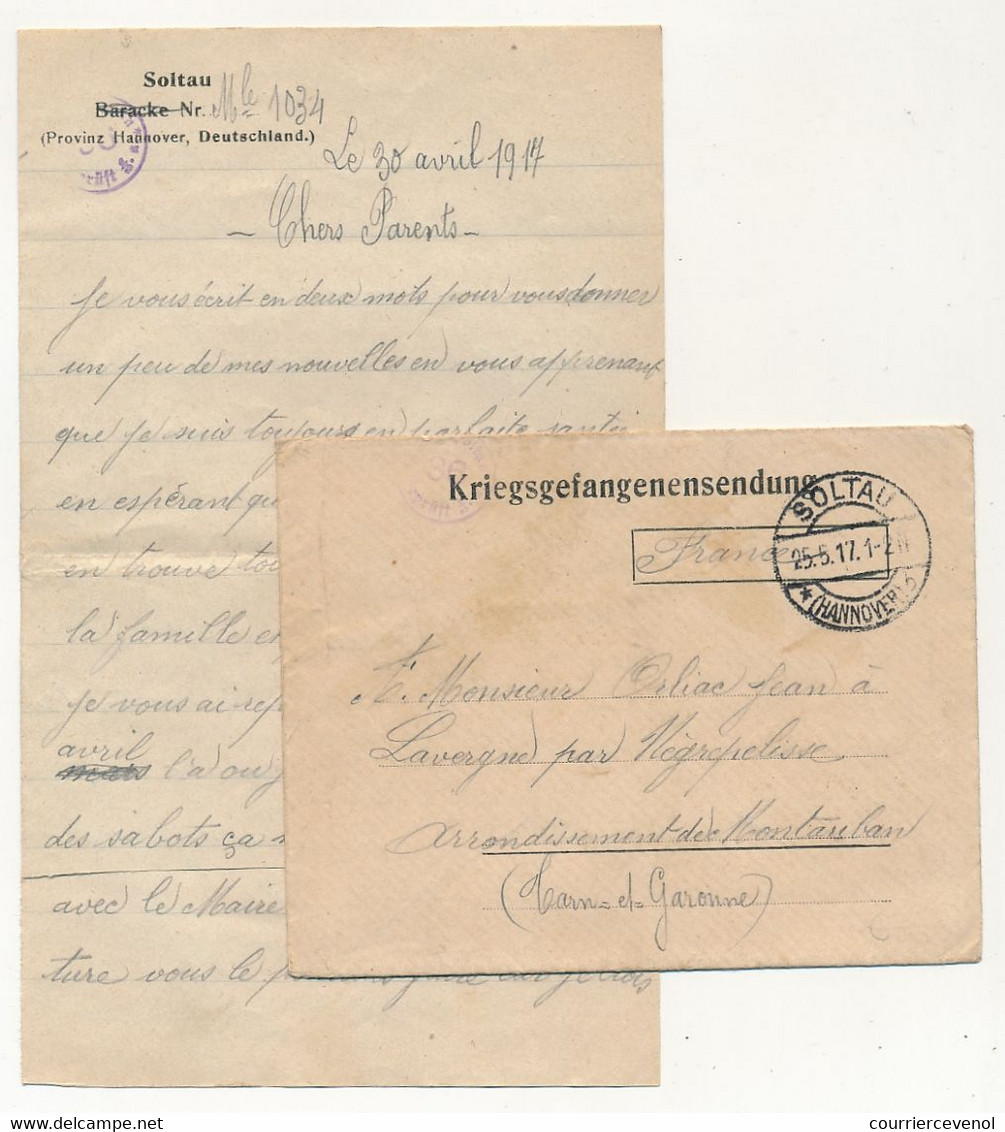 Lettre Prisonnier Français - Camp De Soltau 25/5/1917 - En Tête Imprimée, Lettre Mutilée Par La Censure - 1. Weltkrieg 1914-1918
