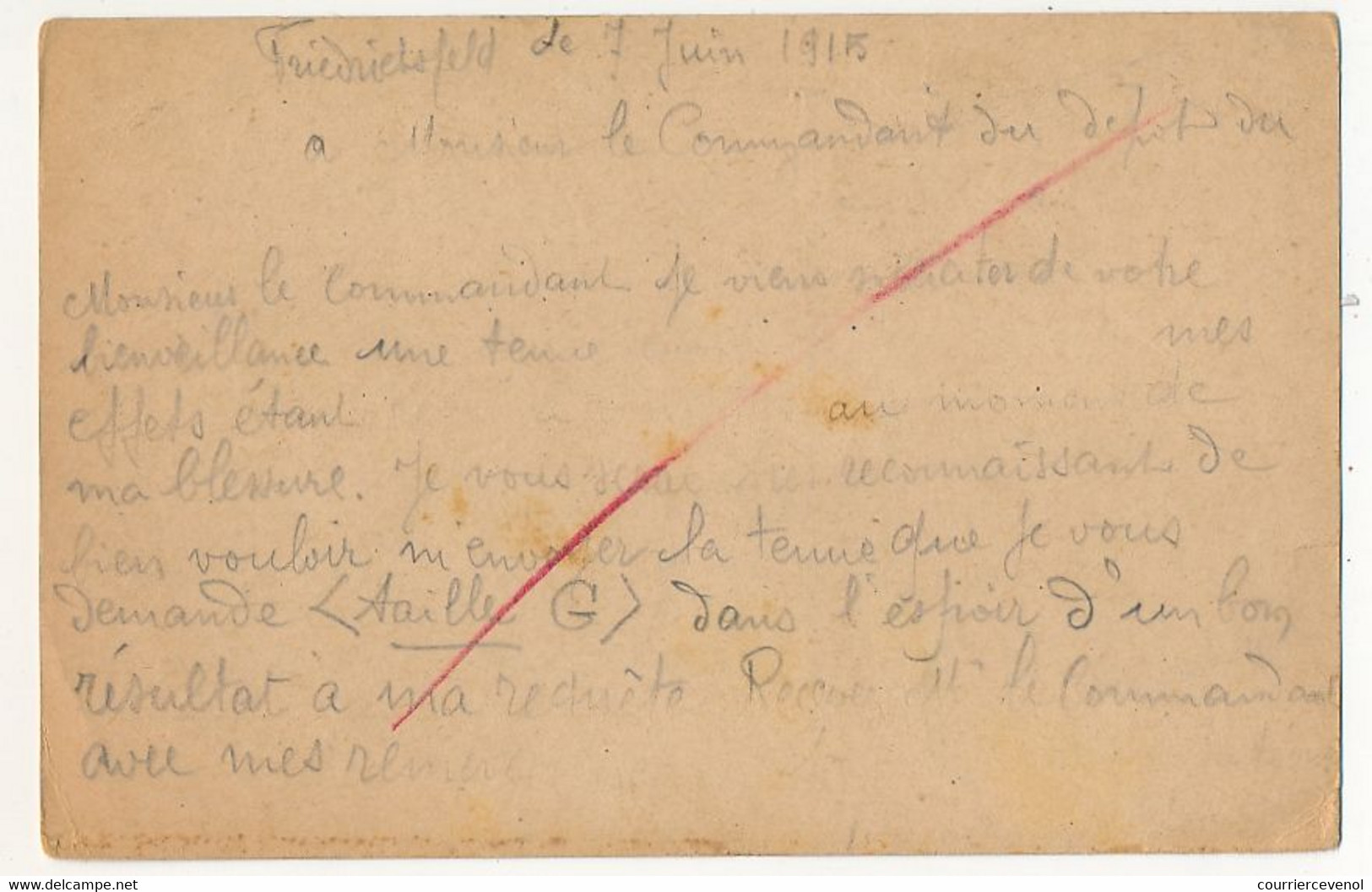 Carte Prisonnier Français - Camp De Friedrichsfeld Bei Wesel - 22/6/1915 - Cachets De Censure - Guerre De 1914-18
