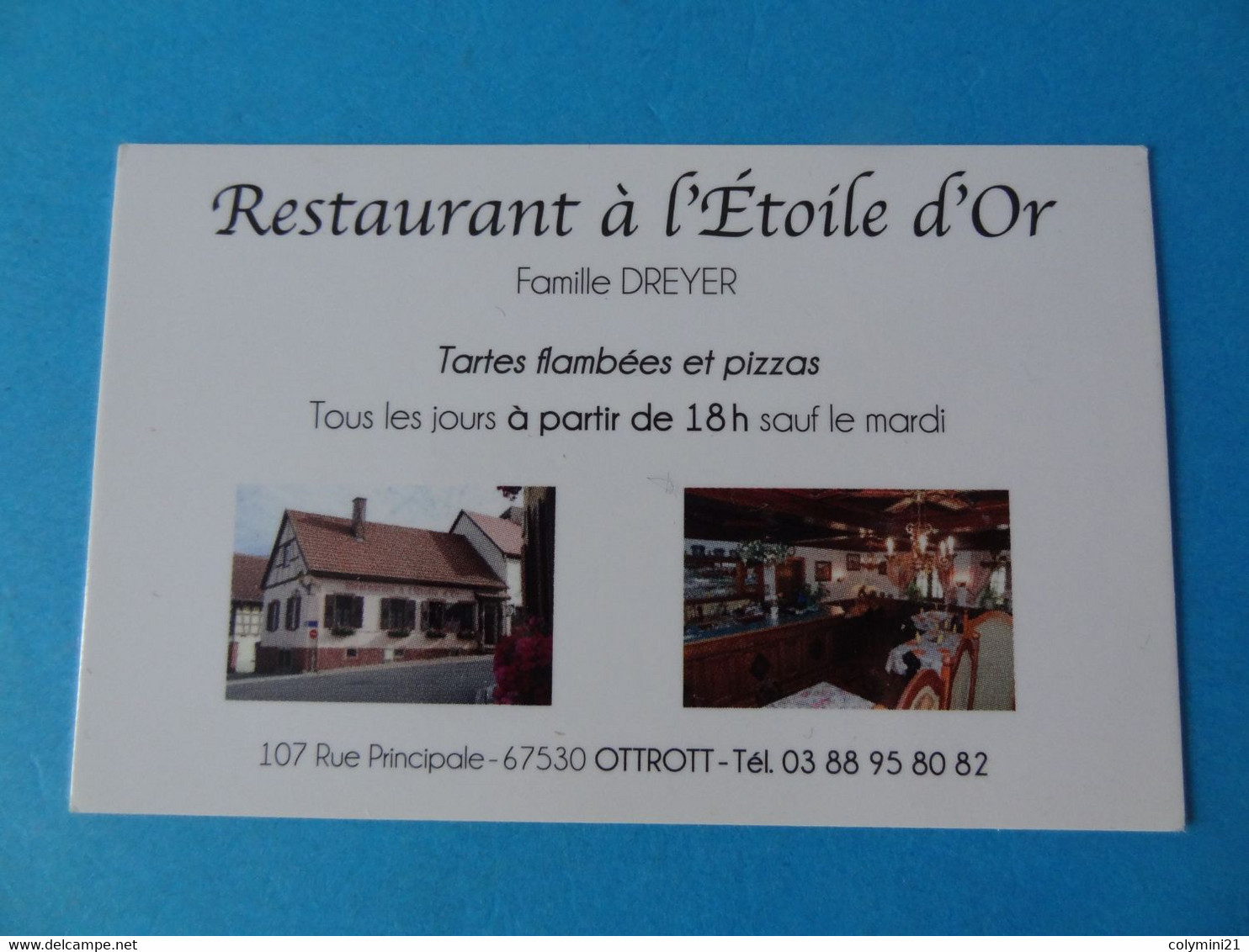 Carte De Visite Restaurant A L'Etoile D'Or 67 Ottrott - Cartoncini Da Visita