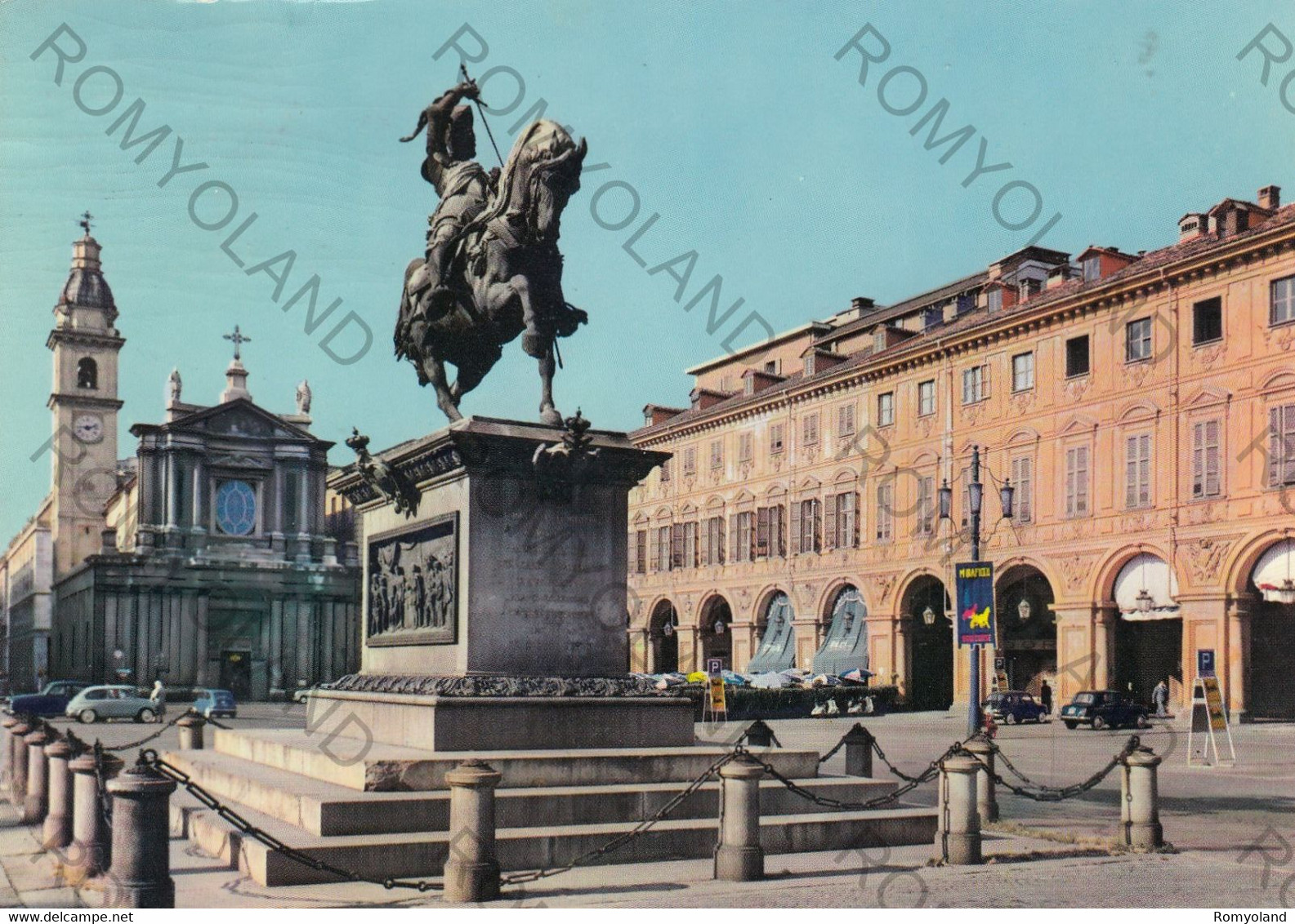 CARTOLINA  TORINO,PIEMONTE,PIAZZA S.CARLO E MONUMENTO A E.FILIBERTO,RELIGIONE,MEMORIA,BOLLO STACCATO,VIAGGIATA 1966 - Palazzo Madama