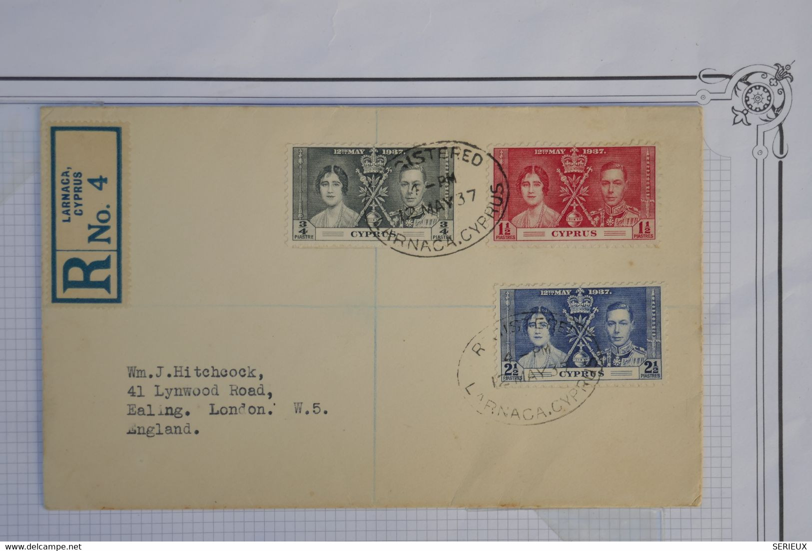 AU4 CHYPRE BELLE LETTRE RECOM. 1937 LARNACA POUR LONDON ENGLAND  ++AFFRANCH. PLAISANT - Cyprus (...-1960)