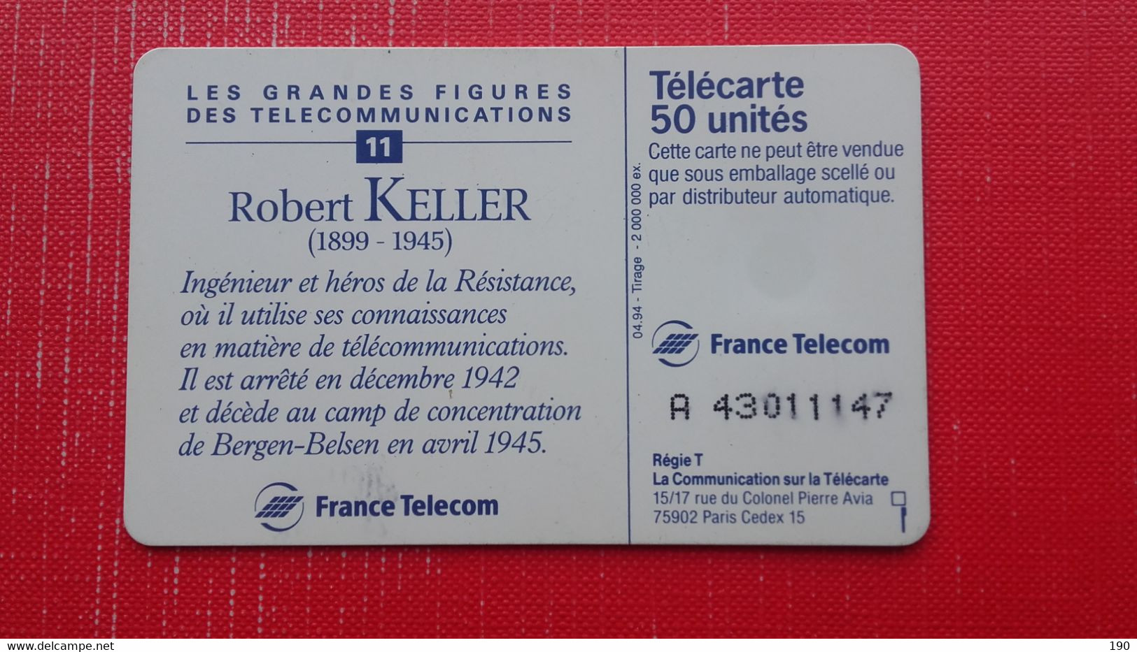 France Telecom.Telecarte 50 Unites.Robert Keller - Non Classés