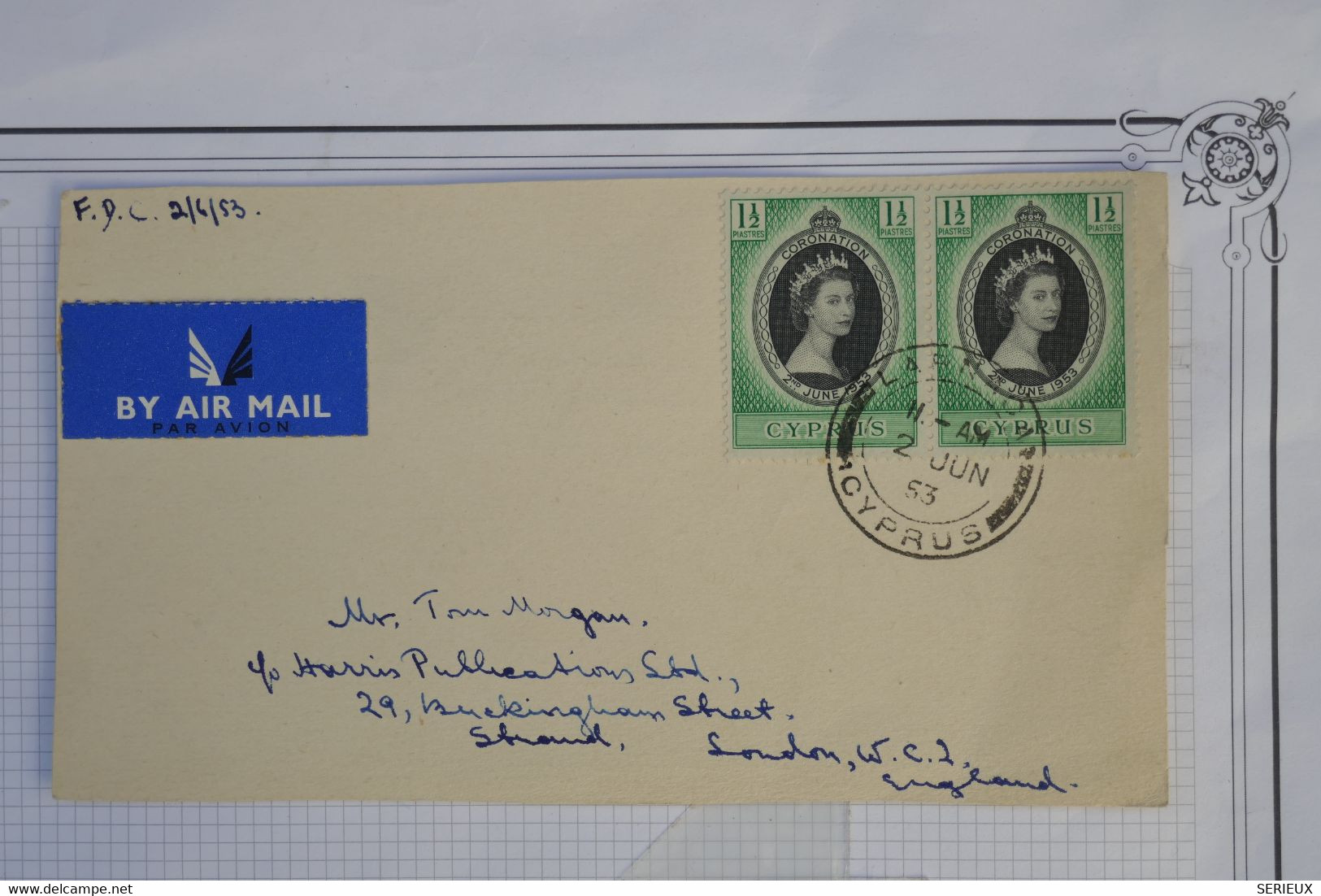 AU4 CYPRUS COVER    1953  CHYPRE .LARNACA + PAIRE DE  TP +AFFRANCH. INTERESSANT - Chipre (...-1960)