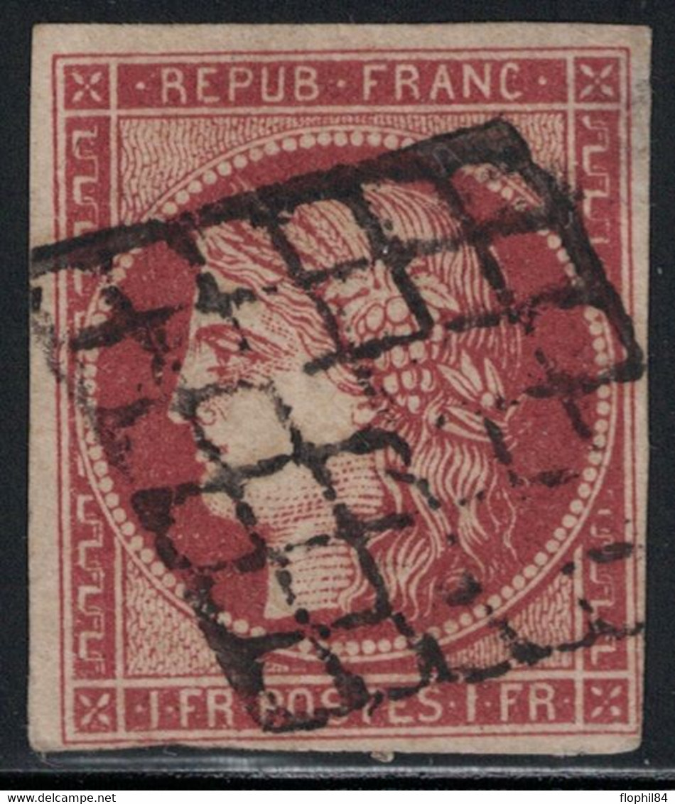 CERES - N°6  - 1er EMISSION DE FRANCE - 1F CARMIN - OBLITERATION GRILLE - COTE 1000€ - AMINCI HAUT DROIT. - Sonstige & Ohne Zuordnung