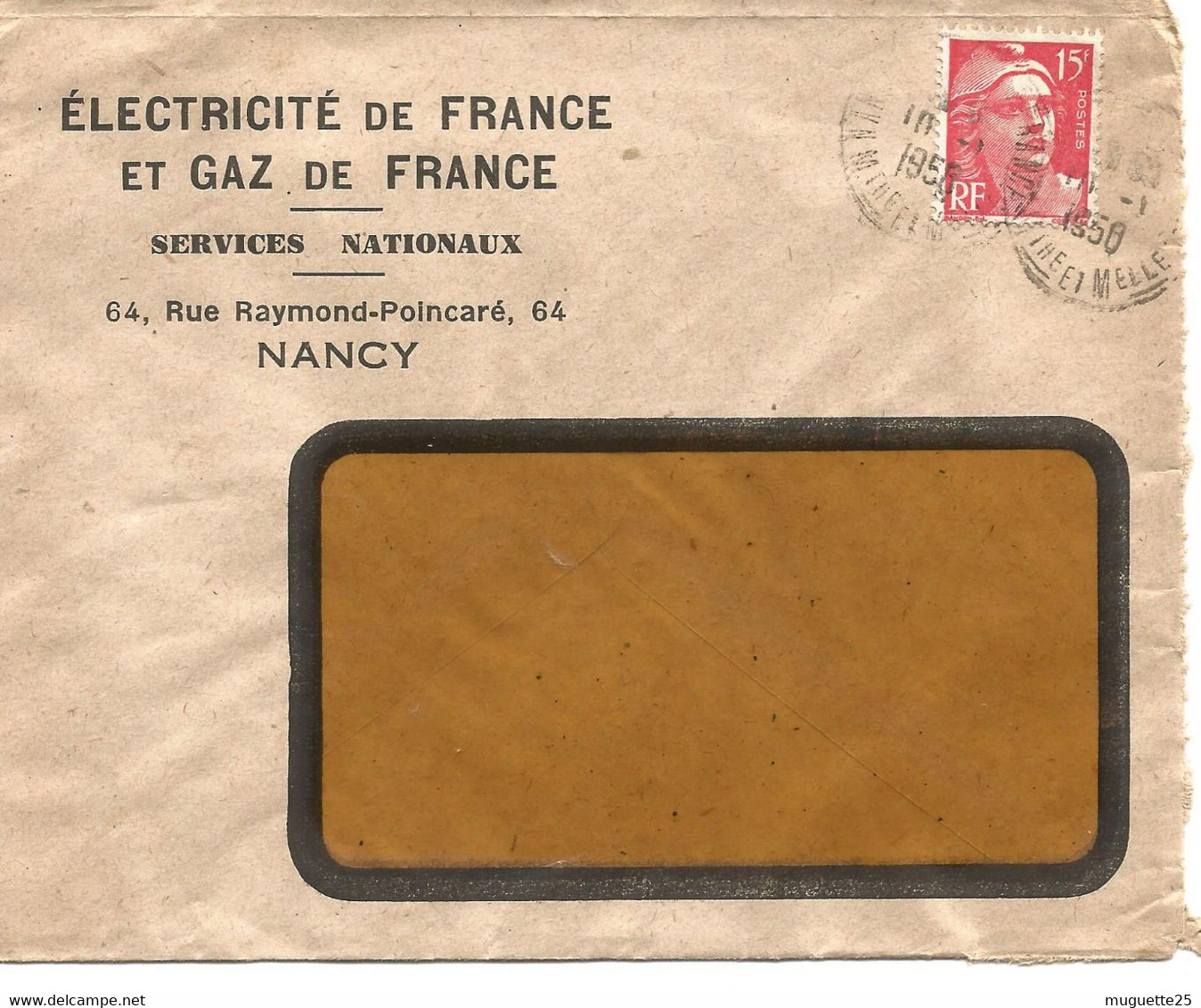 France Enveloppe -Electricité Et Gaz De France (Nancy) Timbre à Date 1950 - Fabrieken En Industrieën