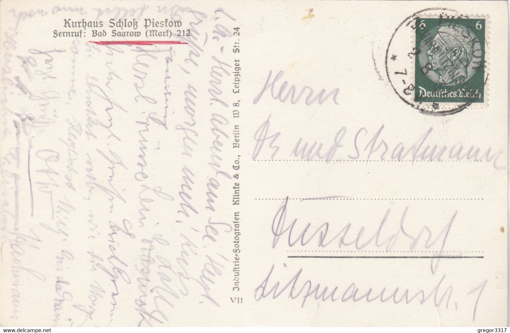 B1012) Kurhaus Schloß PIESKOW Am SCHARMÜTZELSEE - Tolle Alte DETAIL AK M. Steg Booten Usw. 2.8.1937 Bad Saarow - Bad Saarow