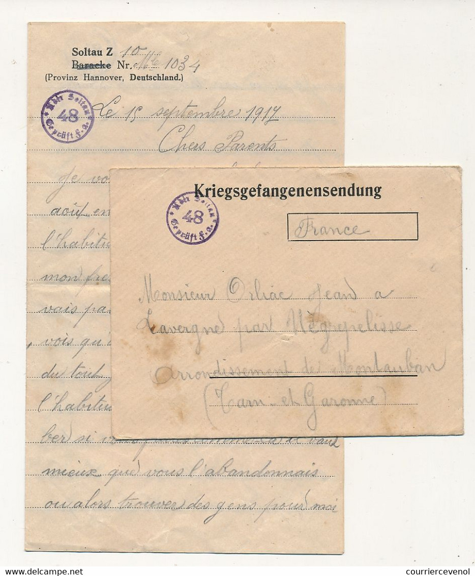 Lettre Prisonnier Français - Camp De Soltau 15 Sept 1917 - En Tête Imprimée - Censeur 48 - 1. Weltkrieg 1914-1918