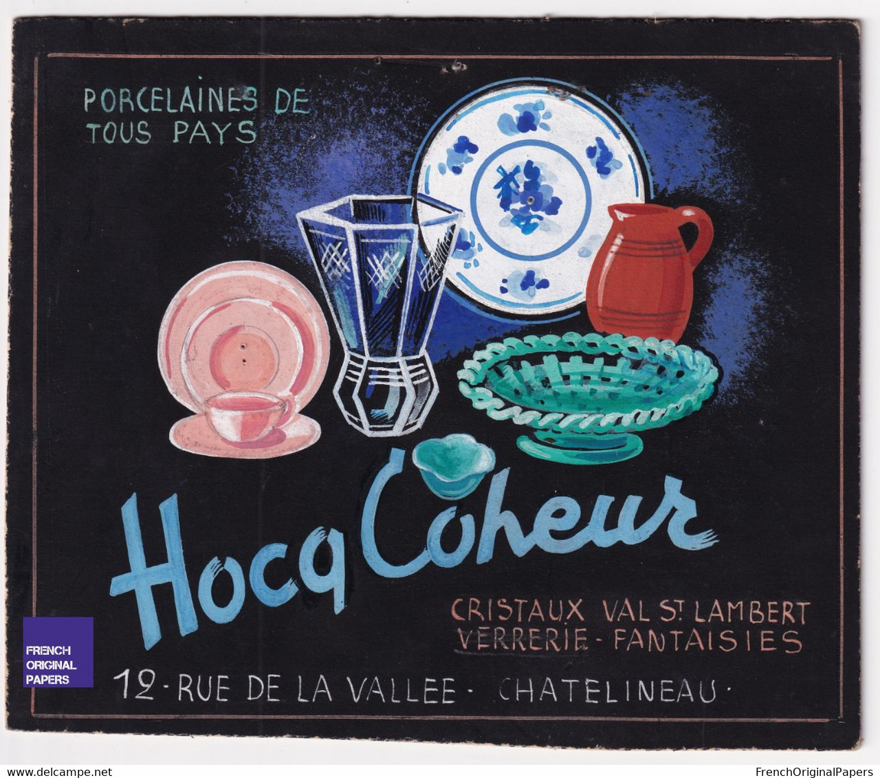 Projet Publicité Original Années 60/70 Presse Hocq Coheur Cristaux Porcelaine Val St Lambert Châtelineau Verrerie C6-25 - Plaques En Carton