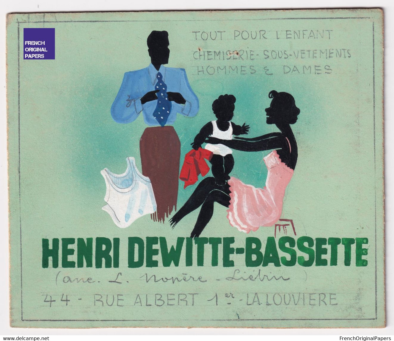 Projet Publicité Original Années 60/70 Presse Chemiserie Henri Dewitte-Bassette La Louvière Belgique  Graphisme C6-27 - Targhe Di Cartone