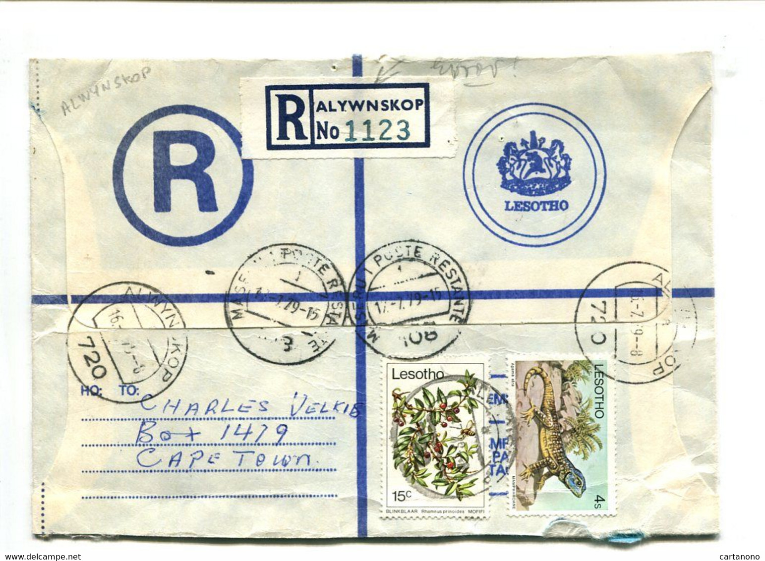 LESOTHO Alwynskop - Affranchissement Sur Lettre Recommandée Avec Faute D'orthographe Sur étiquette - Lesotho (1966-...)