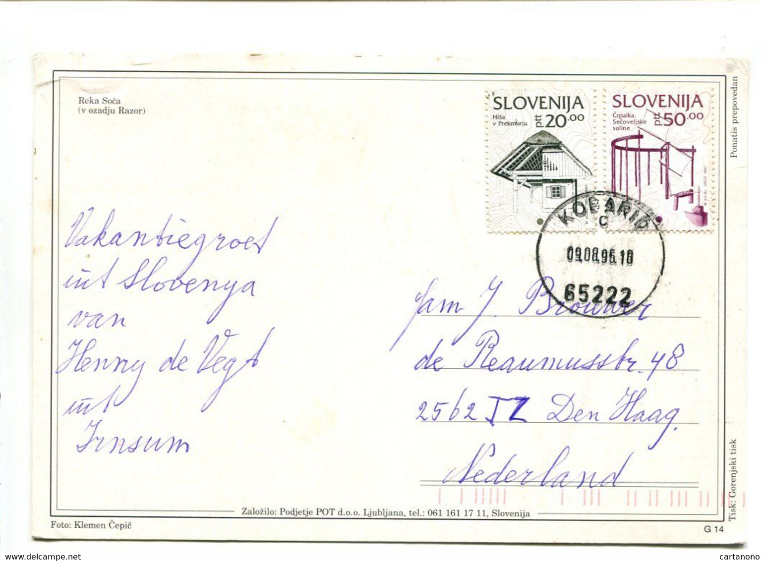 SLOVENIE 1996 - Affranchissement Sur Carte Postale Pour Les Pays Bas - Slowenien
