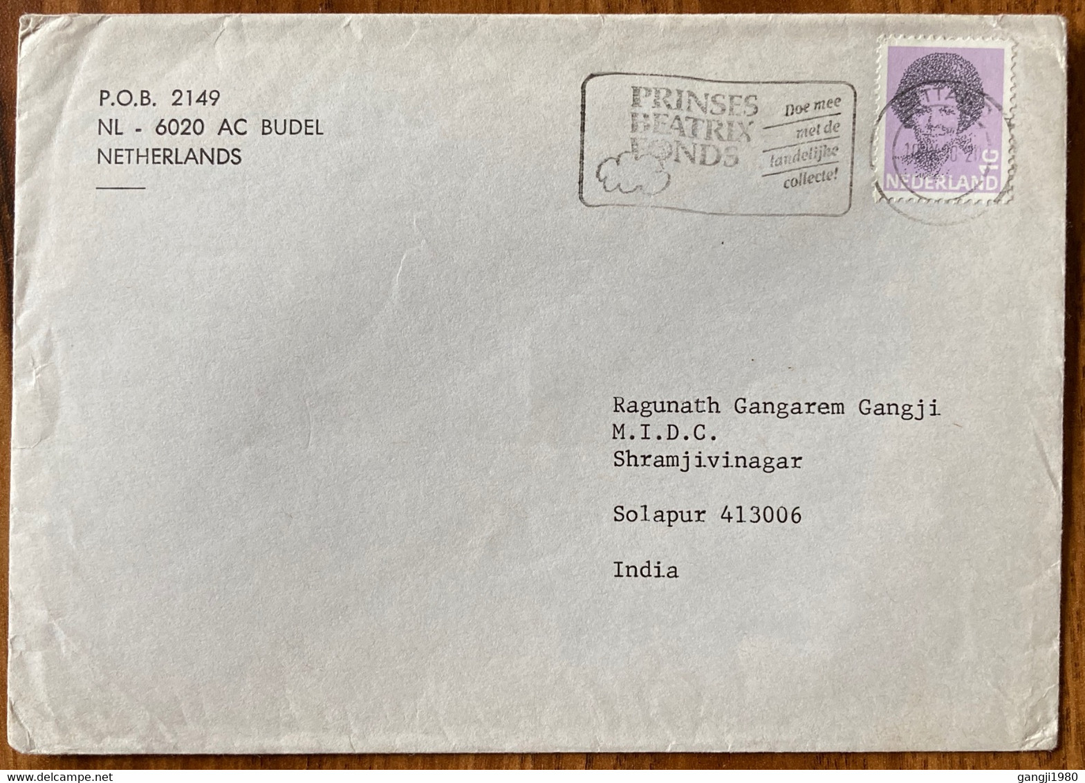 NEDERLAND 1990,COVER TO INDIA,PRINCES BEATRIX BONDS  SPECIAL SLOGAN, SITTARD CITY CANCELLATION . - Cartas