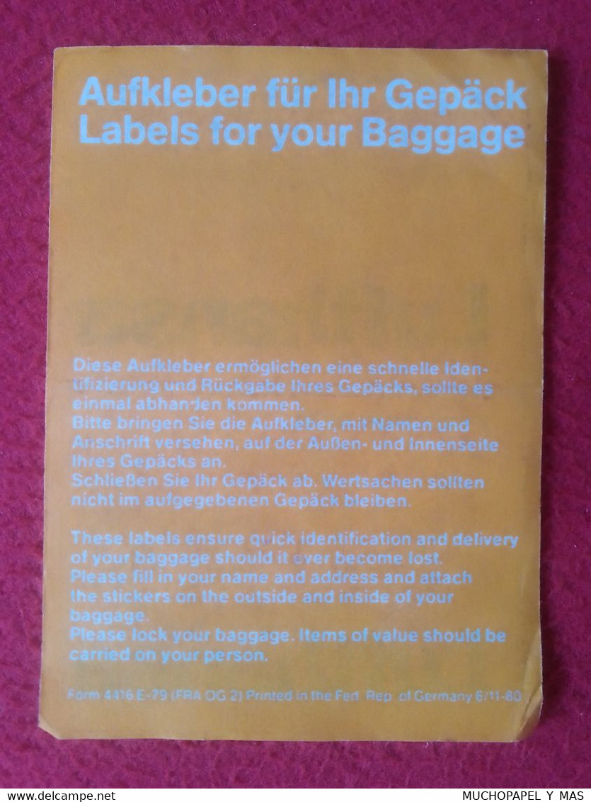 ANTIGUO JUEGO DE 2 ETIQUETAS OLD LABELS AIRLINES LÍNEAS AÉREAS BAGGAGE TAG....LUFTHANSA AIR LINES GERMANY AUFKLEBER..VER - Aufklebschilder Und Gepäckbeschriftung