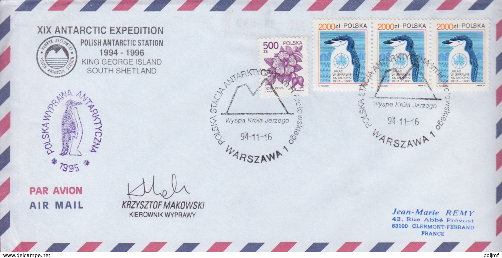 Lettre De La XIX Expédition Antarctique Polonaise Obl Warszawa Le 16/11/1994 Sur N° 3057, 3139 (Traité De L'antarctique) - Lettres & Documents
