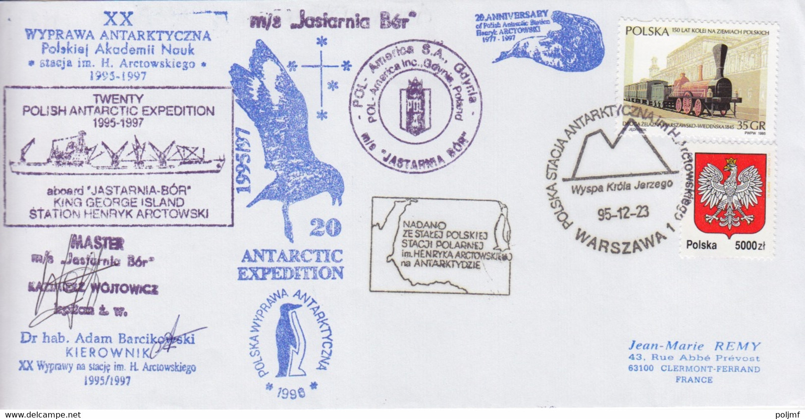 Lettre De La 20° Expédition Antarctique Polonaise Obl Warszawa Le 23/12/1995 Sur N° 3222, 3333 + M/s Jastarnia Bor - Briefe U. Dokumente